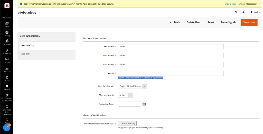 Account Information – use technical account email and assign role