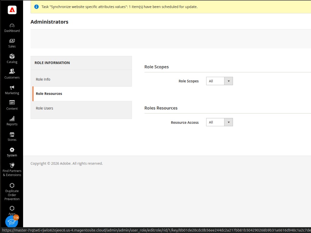 User Roles – Role Resources set to All