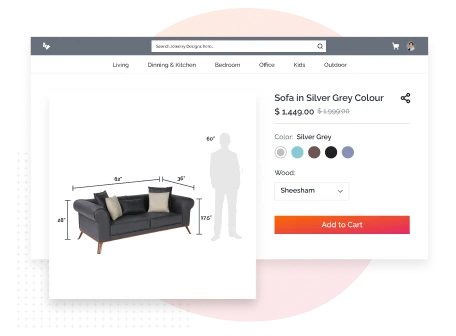 Product Measurements Featire in Furniture website
