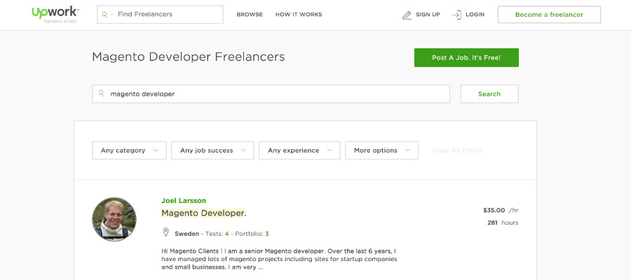 freelance magento developer search