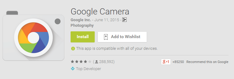 google camera app play store