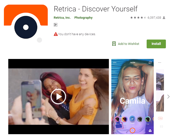 Retrica camera android app